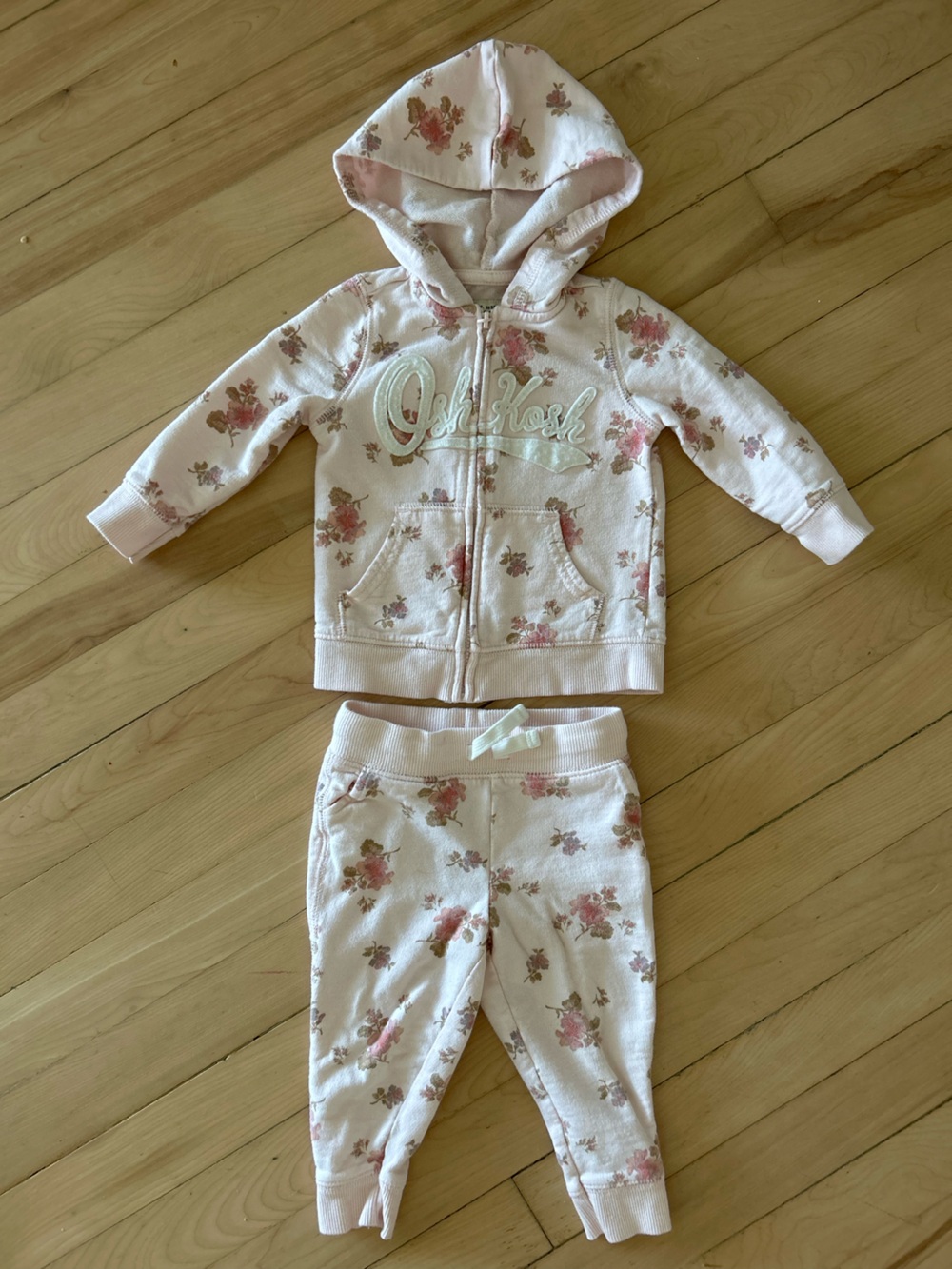 Oshkosh B’gosh - Infant Pink Floral Hoodie & Jogger Set - Size 12M